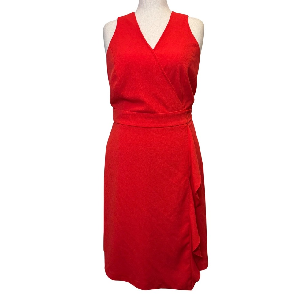 Rachel Rachel Roy Wrap Midi Dress Plus 0X Coral Red Ruffle Tie Back Sleeveless